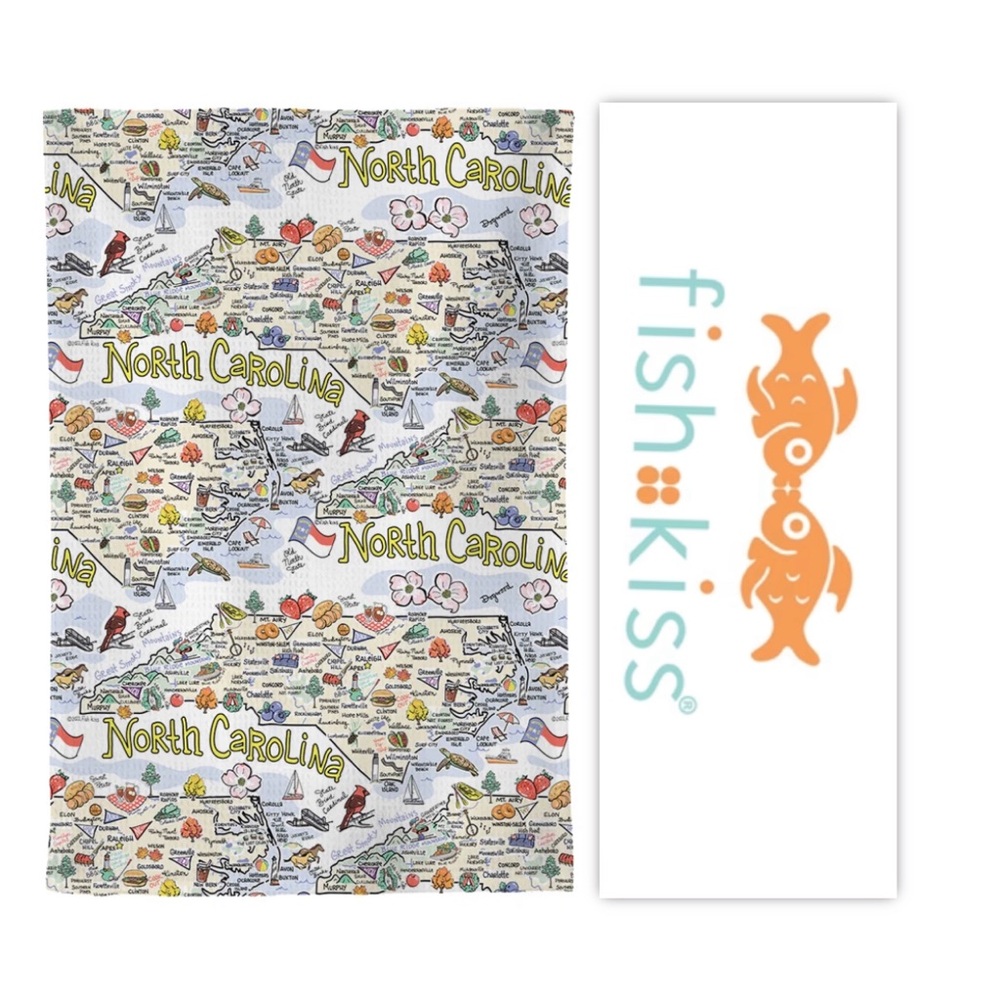 FISH KISS NORTH CAROLINA MAP REPEAT KITCHEN TOWEL